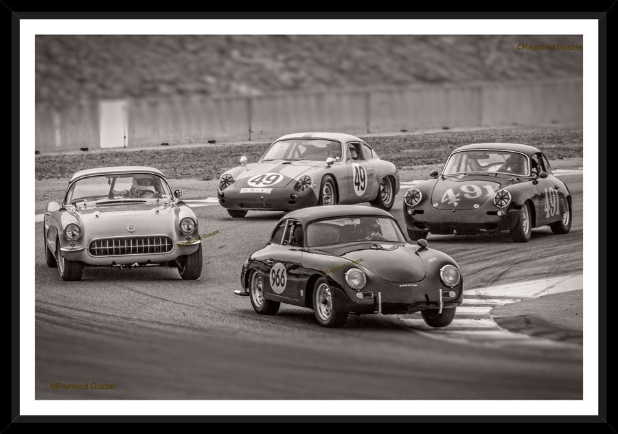 Corvette among Porsches 12x18 Giclee print