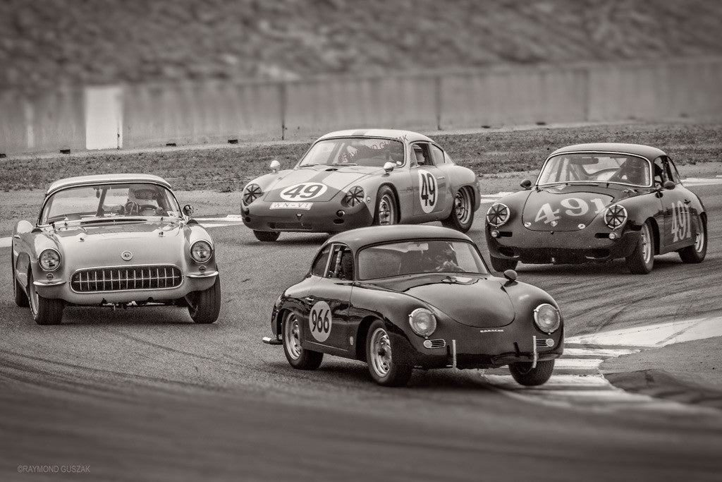 Corvette among Porsches 12x18 Giclee print