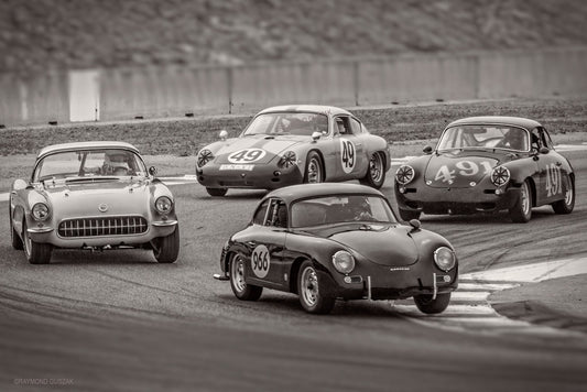 Corvette among Porsches 12x18 Giclee print